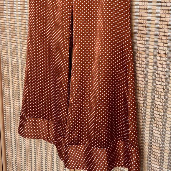 Lucca copper brown and white polka dot wide leg satin trousers - Picture 2 of 6